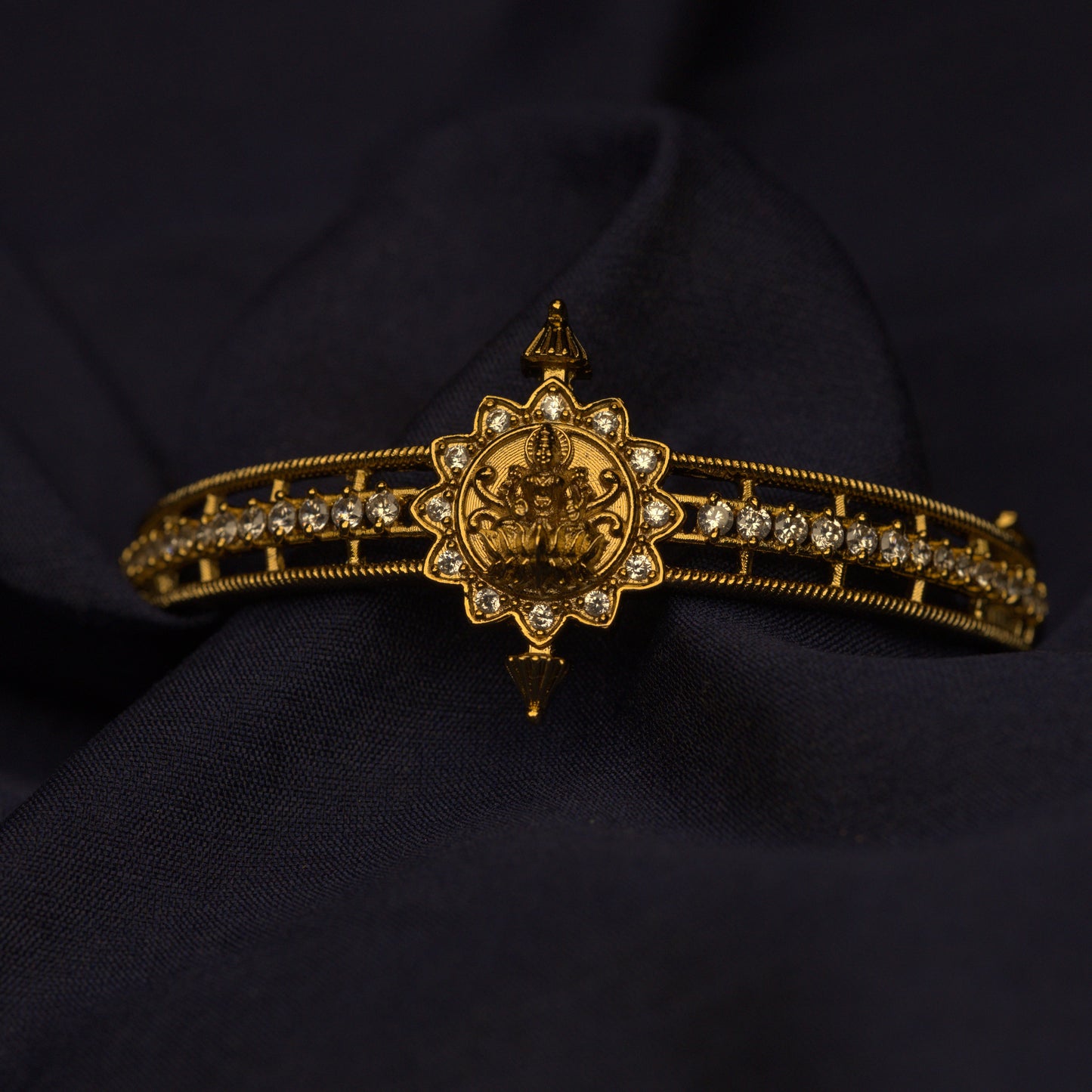 Premium Quality Openable Kada Bangle With Lakshmi Pattern designed with White Ad Stones K0011-CI25