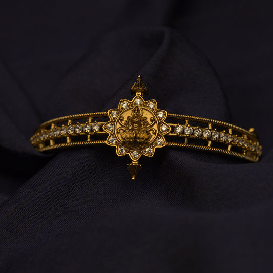 Premium Quality Openable Kada Bangle With Lakshmi Pattern designed with White Ad Stones K0011-CI25