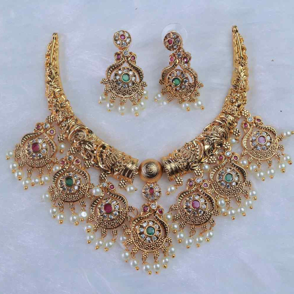 Premium Quality Hasli Type Necklace with mini Pendent Model on Peacock Designed with AD Stones And Pearls N0106-CI58