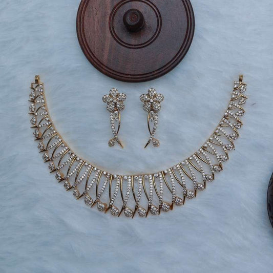Premium Quality AD White Stone Necklace with Floral Pattern with Matching Earring N0099-CI50