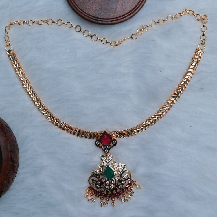 Premium Microplated Traditional 80's Model Attigai Type ONLY  Necklace with AD Stones N0107-CI39