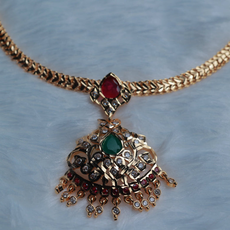 Premium Microplated Traditional 80's Model Attigai Type ONLY  Necklace with AD Stones N0107-CI39