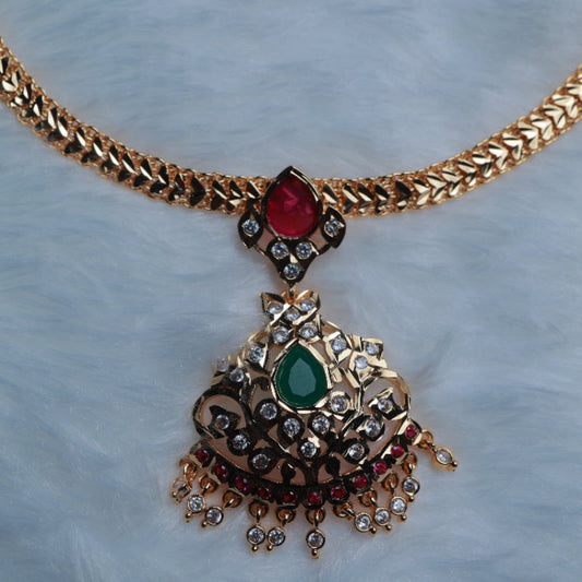 Premium Microplated Traditional 80's Model Attigai Type ONLY  Necklace with AD Stones N0107-CI39