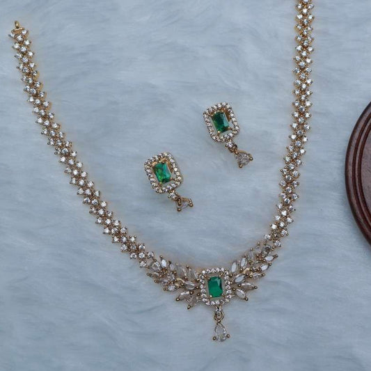 Premium Quality AD Diamonds Stone Necklace With Emerald Green Stone Floral Pattern Necklace N0114-CI38