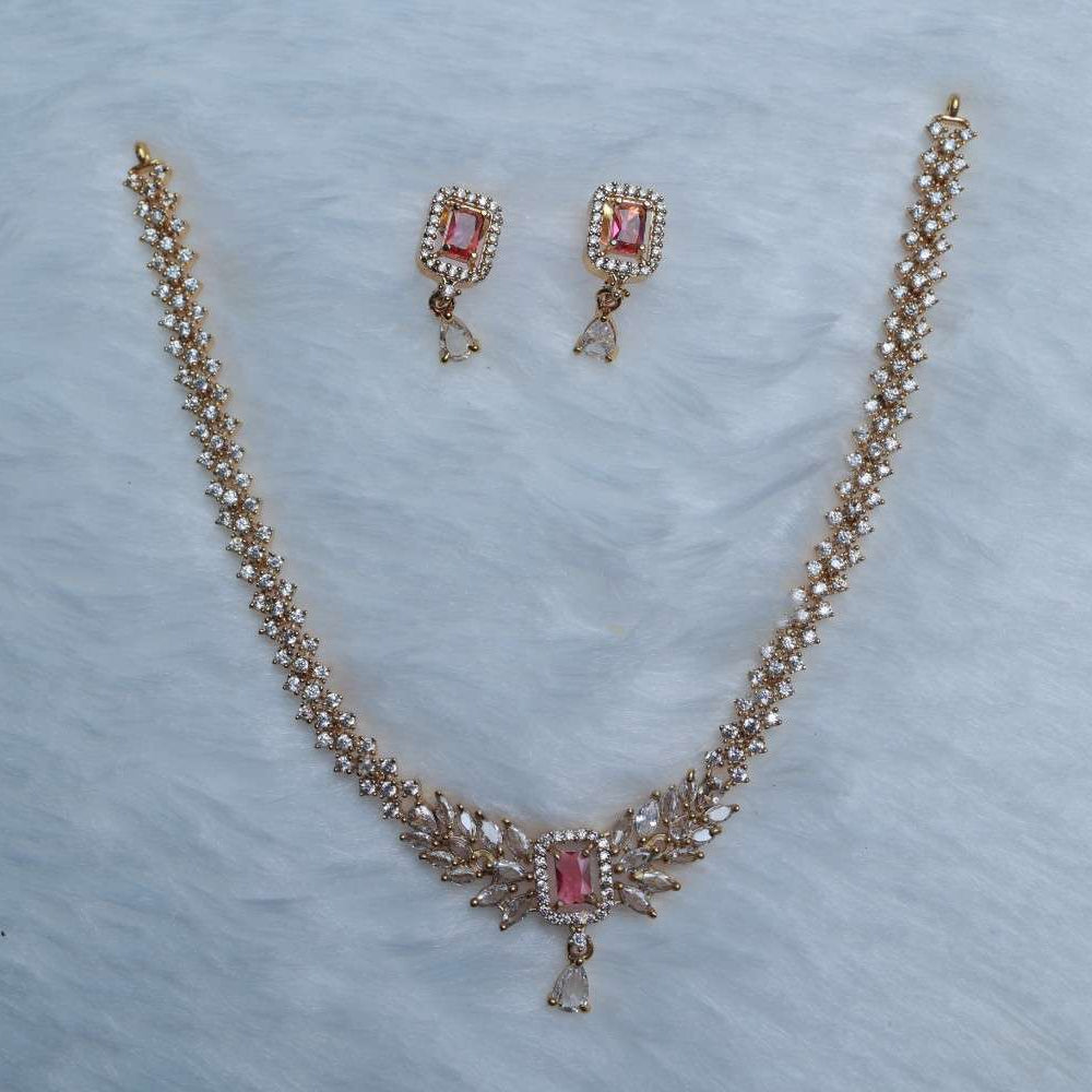 Premium Quality AD Diamonds Stone Necklace With Ruby Green Stone Floral Pattern Necklace N0115-CI38