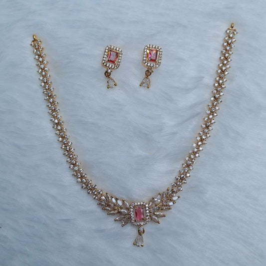 Premium Quality AD Diamonds Stone Necklace With Ruby Green Stone Floral Pattern Necklace N0115-CI38