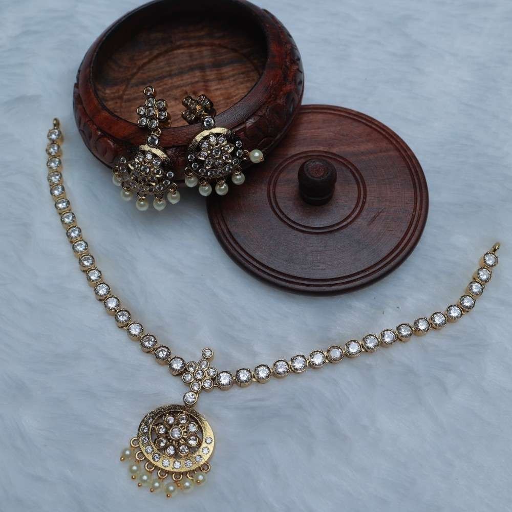 Premium Micro plated Traditional 80's Model Attigai Type Necklace designed with AD White Stones N0119-CI55
