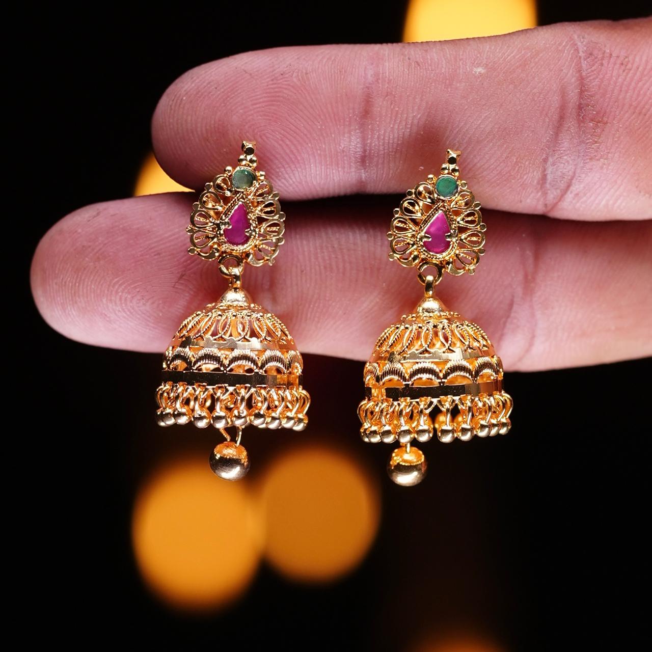 Premium Quality Gold Replica Design Floral Pattern With Gold Bead Hanging J0046-CI30