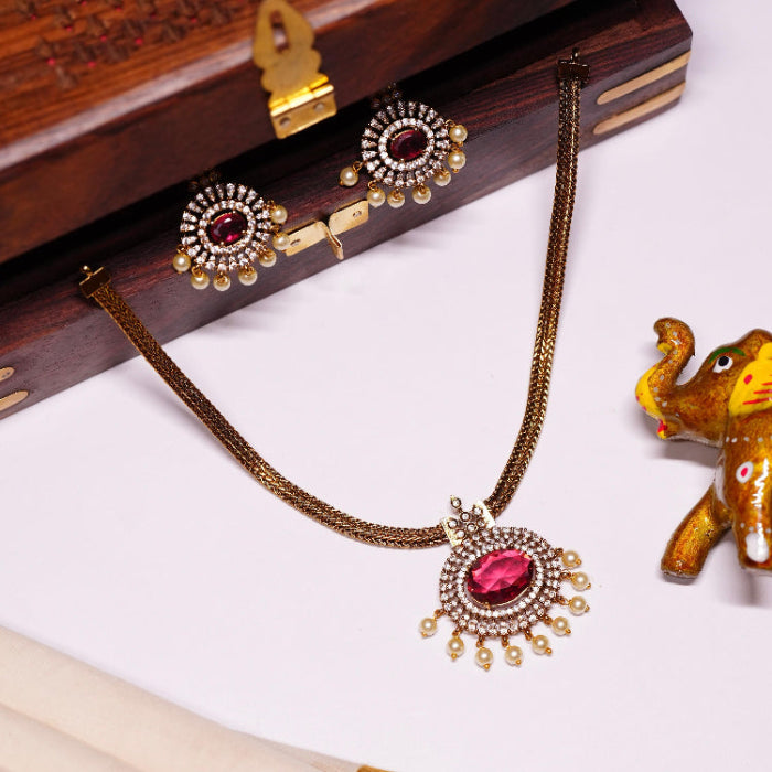Ruby Red Stone Attigai necklace N0090-CJ34