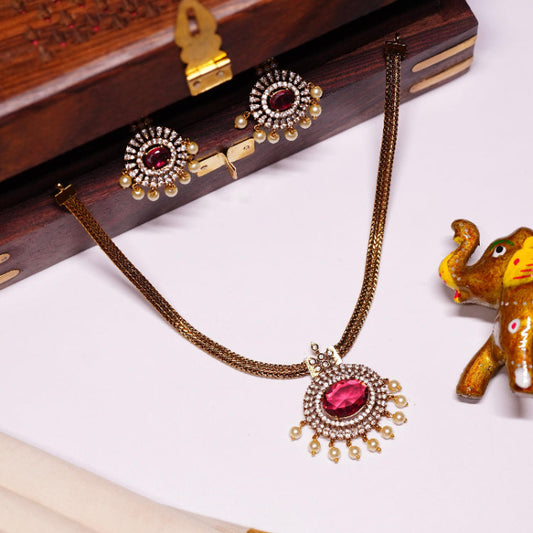 Ruby Red Stone Attigai necklace N0090-CJ34
