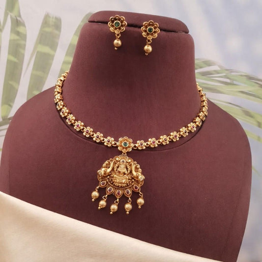 N0264 Simple Traditional Temple collection Lakshmi Necklace with earrings