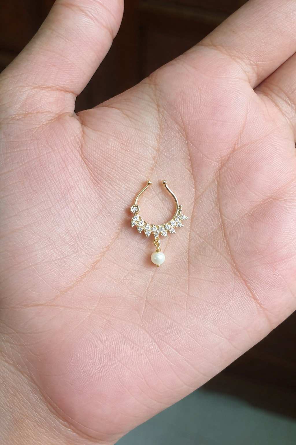 J0117 White AD Stone with a Pearl nose septum Ring