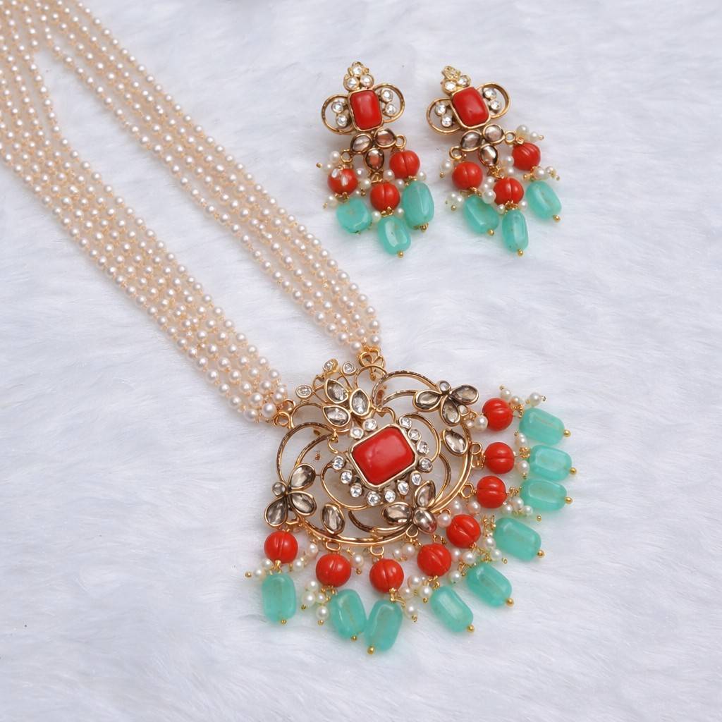 Premium Quality Pearl Haram with Coral Beads Pendent wih cute Pastel Color beads H0031-CI78