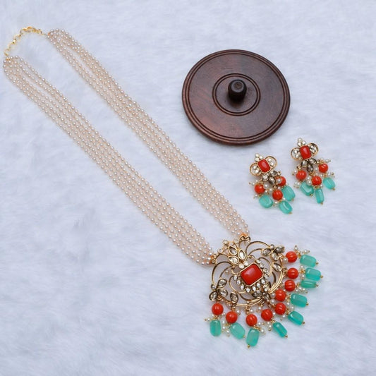Premium Quality Pearl Haram with Coral Beads Pendent wih cute Pastel Color beads H0031-CI78