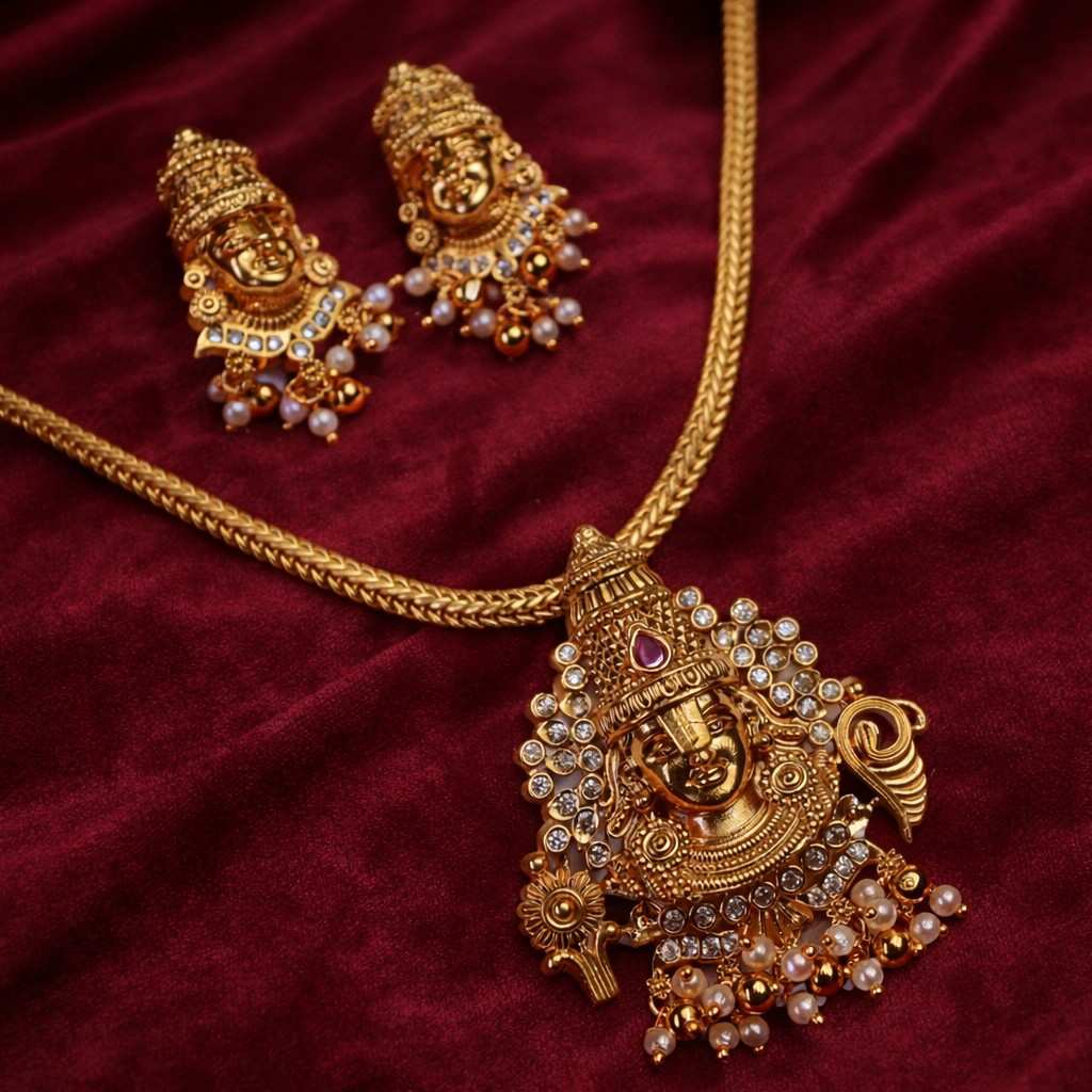 Premium Quality Perumal Goddess Pendent Necklace With Removable dollar with earrings N0136-NI38