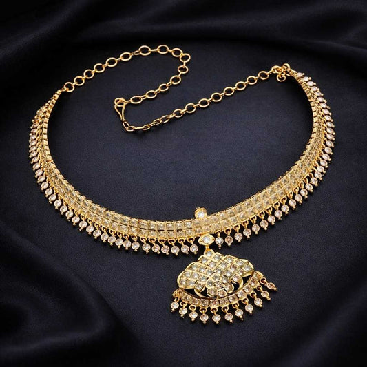 Premium Micro Plated 80's Attigai Necklace With 1s grade American Diamonds only necklace N0141-CR75