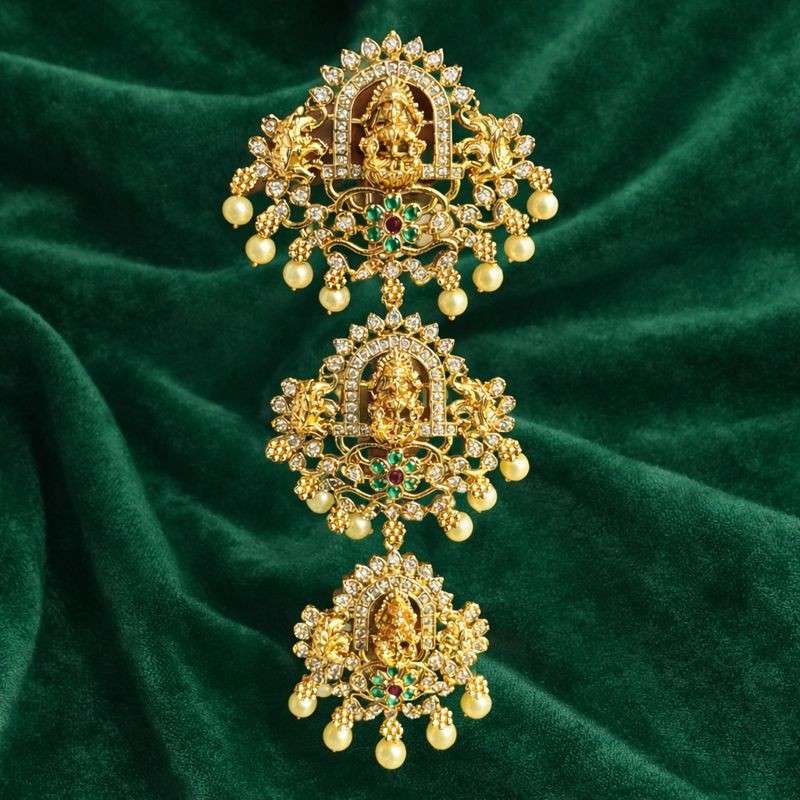 Premium Quality Lakshmi  Floral  Peacock Pattern AD Stone Hair Accessories HA0017-CP32