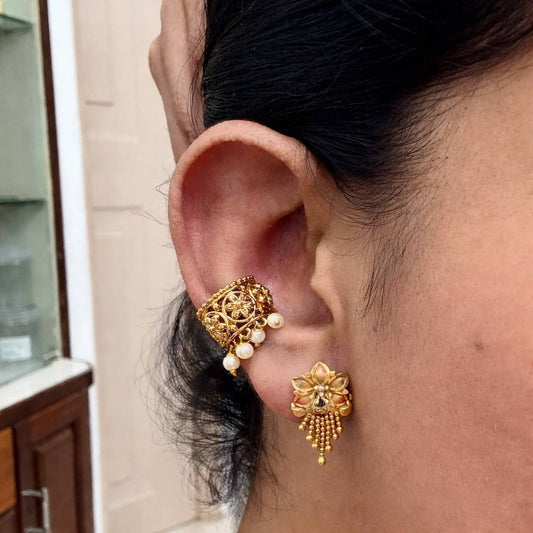 Ear cuff / Bugadi premium quality antique finish with pearl hanging slight press to adjust to our ears - EJ001-CO12