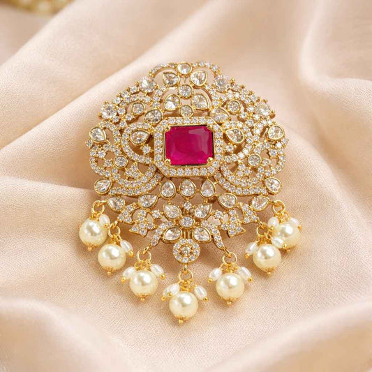 Premium Quality AD White Stone Hair Jewel With Ruby Red Color Stone HA0019-CS54