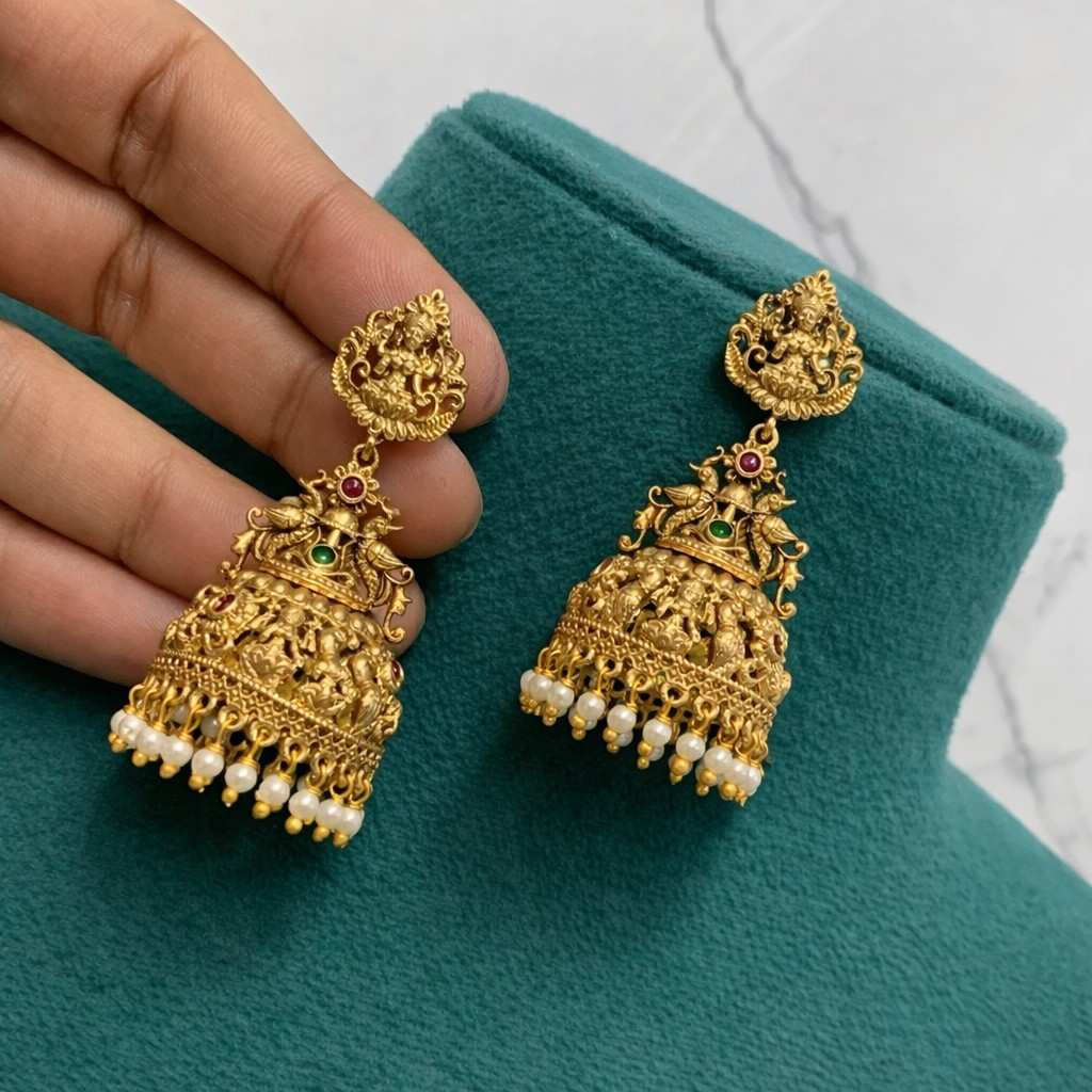 Premium Quality Jhumka With Lakshmi Design Peacock And floral Pattern Supreme Quality J0054-CR42