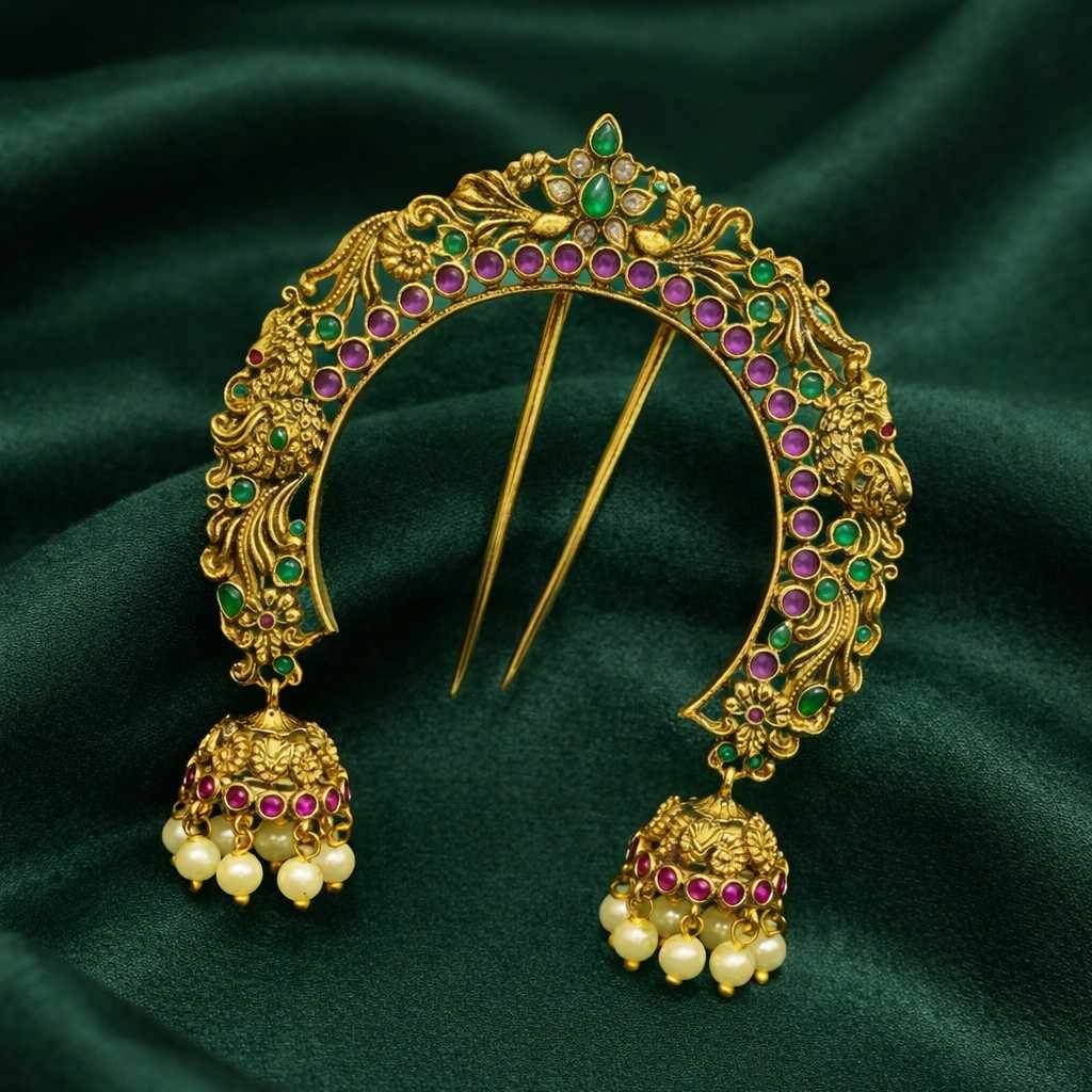 Premium Quality Hair accessories designed with cute jhumkas and floral pattern HA0023-CR65