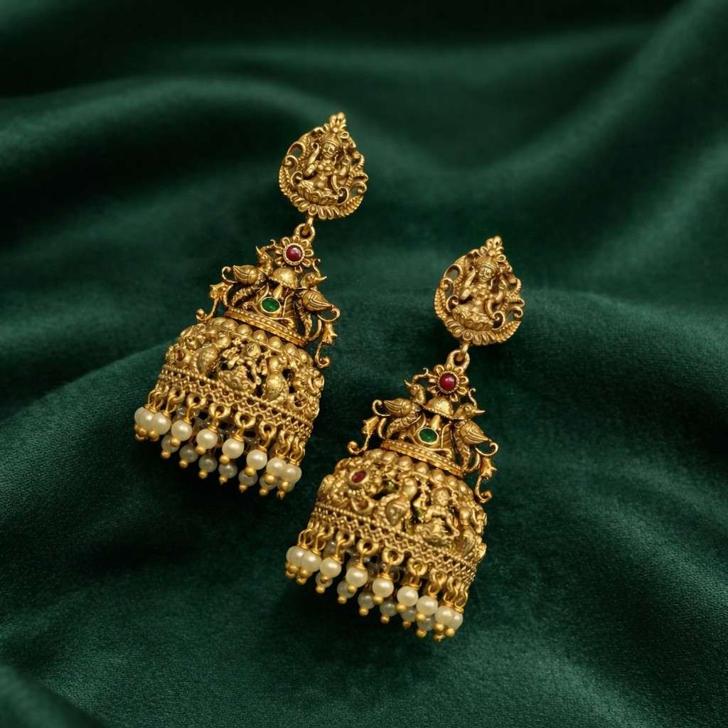 Premium Quality Jhumka With Lakshmi Design Peacock And floral Pattern Supreme Quality J0054-CR42