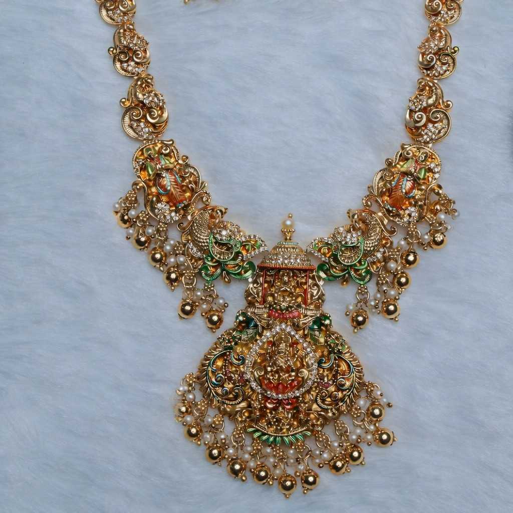 Premium Quality Enamel Hand Painted Meenakari necklace Premium Polish Lakshmi Design Temple Collection N0093-CI182