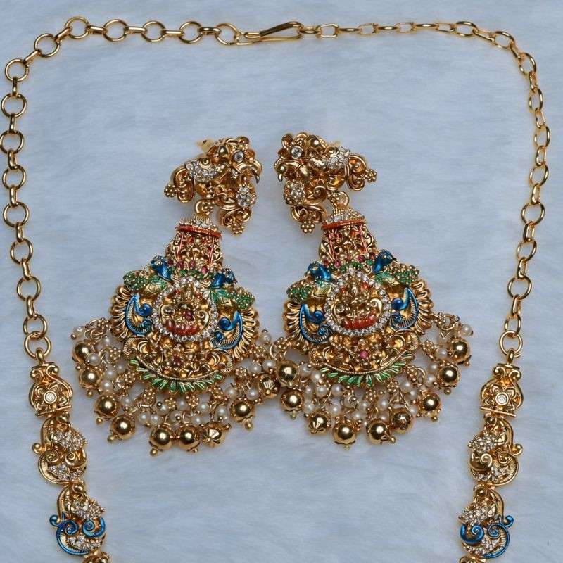 Premium Quality Enamel Hand Painted Meenakari necklace Premium Polish Lakshmi Design Temple Collection N0093-CI182