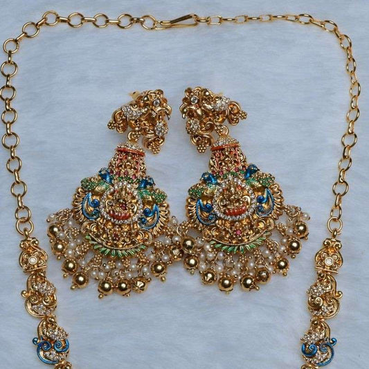 Premium Quality Enamel Hand Painted Meenakari necklace Premium Polish Lakshmi Design Temple Collection N0093-CI182