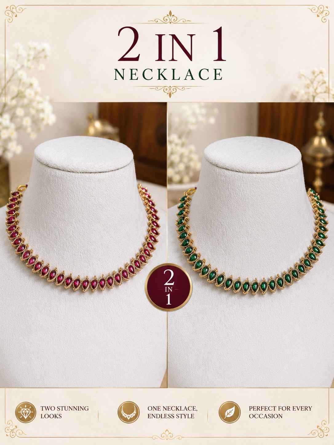 N0307 Matte finish Reversible 2 in 1 Necklace