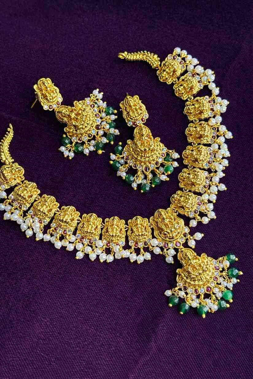 Temple collection Lakshmi Goddess Necklace with earrings N0259-I58