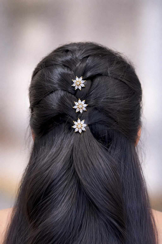 HA065 set of 3 Floral Stone Hair Pins