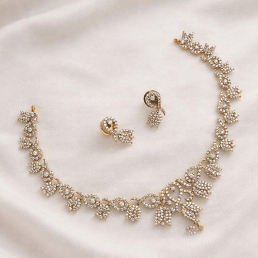 Premium Quality 1st Grade AD White Stones Floral Pattern Necklace Exact Diamond Replica Design  N0121-CR63