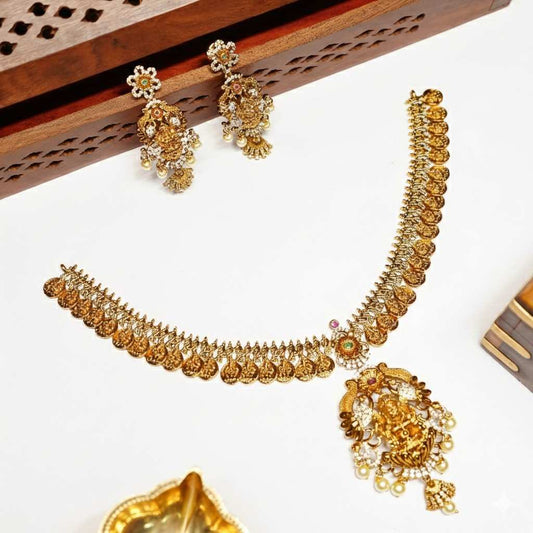 Matte Finish Coin Necklace with Lakshmi Pendent N0085-CJ59