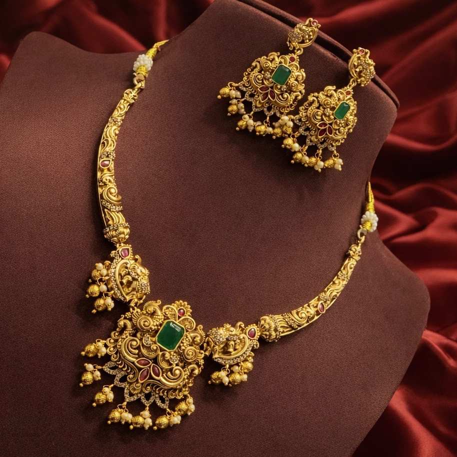 Premium Quality Kanti Hasli Necklace With 3D Floral Pattern Peacock & Elephant Design N0126-CR120