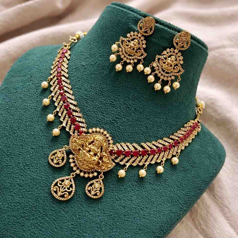 Premium Quality Unique Design with Ruby Stone Peacock Feather Temple Necklace N0116-CI90