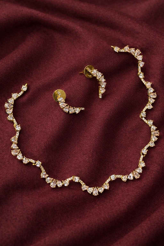 Premium quality Ad white Stone necklace with earrings N0172-NJ45