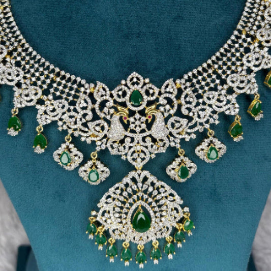 Bridal Necklace Set American Diamond Stone & Emerald Stone of  Premium Quality  N0057-Ck250