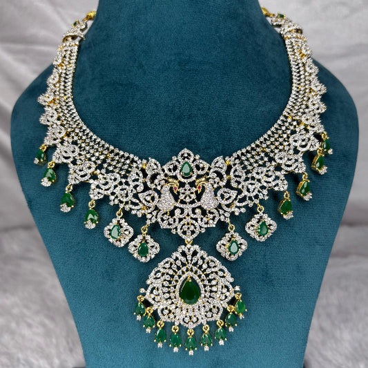 Bridal Necklace Set American Diamond Stone & Emerald Stone of  Premium Quality  N0057-Ck250