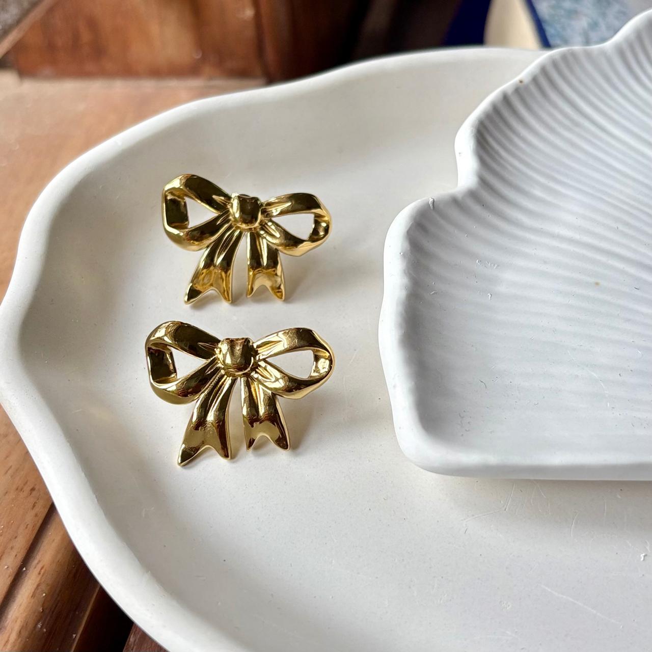 Stainless Steel Anti Tarnish 18k Gold plated Bow Shape Earring SS002