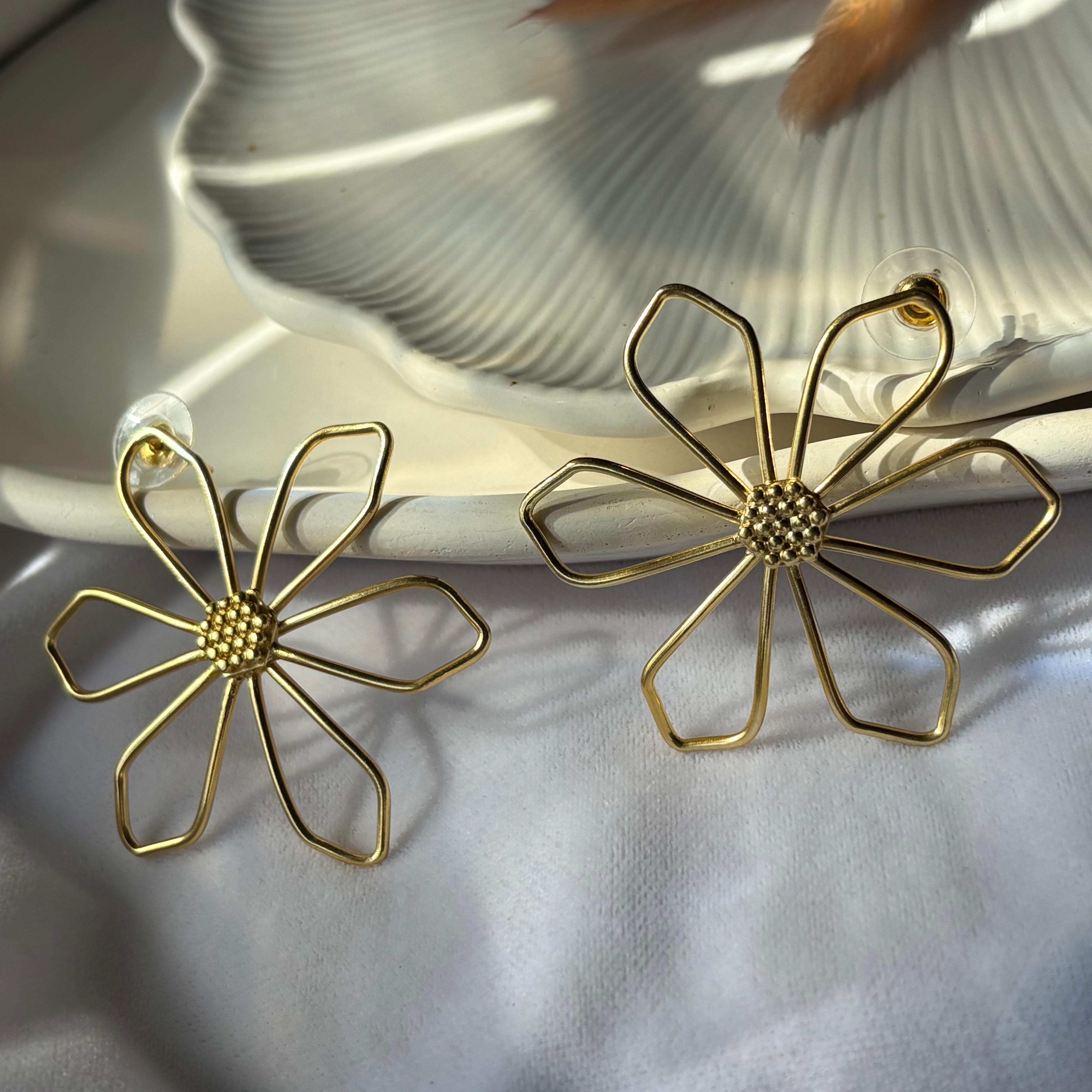 Stainless Steel Anti Tarnish 18k Gold plated Flower Over Sized Earring SS004