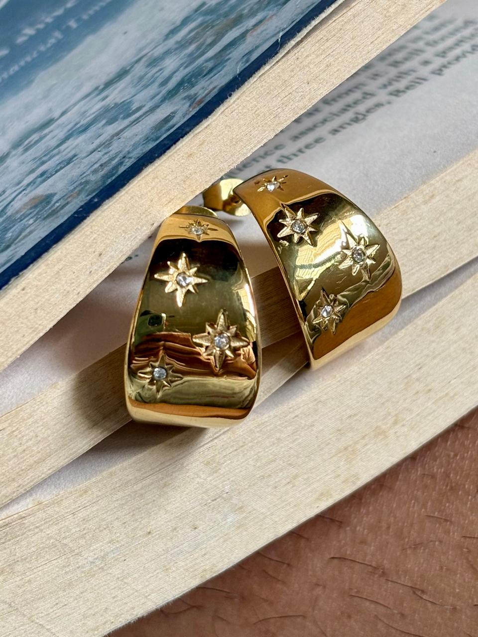 Stainless Steel Anti Tarnish 18k Gold plated Sparkle J Shape  Earring SS011