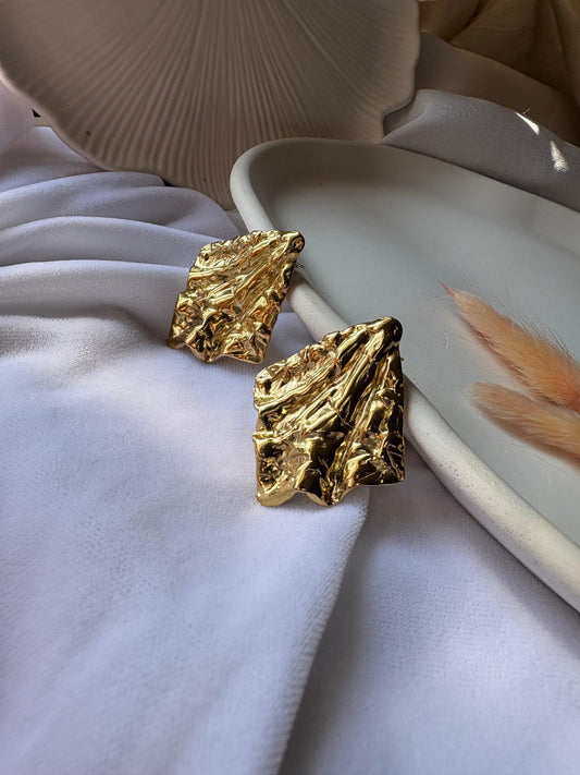 Stainless Steel Anti Tarnish 18k Gold plated  crinkled Statement earring SS021