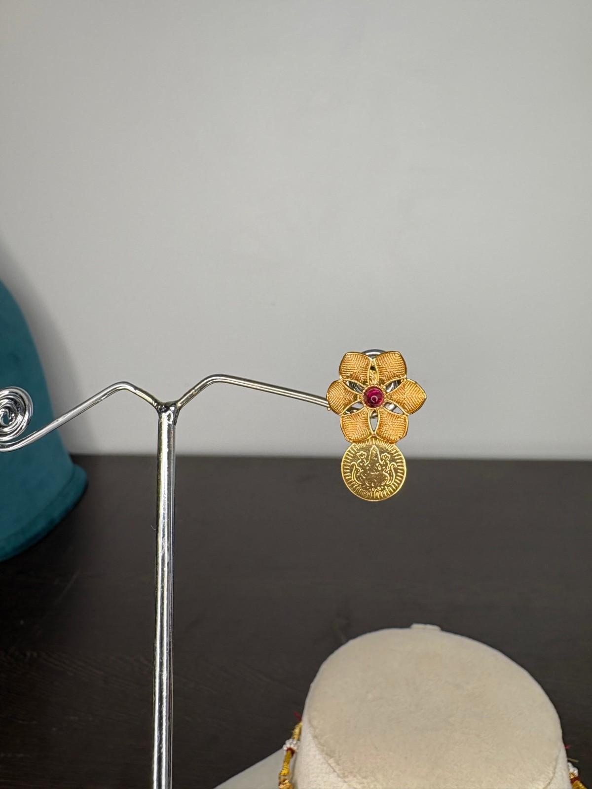 Matte finish Floral Lakshmi Coin Necklace N0230