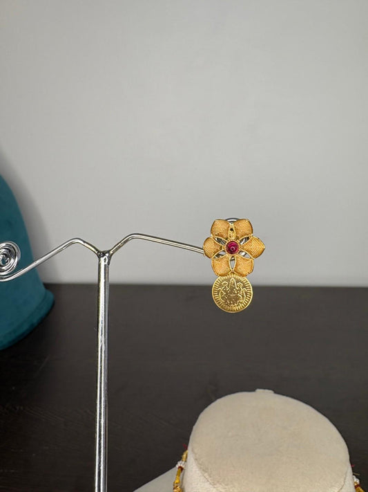 Matte finish Floral Lakshmi Coin Necklace N0230