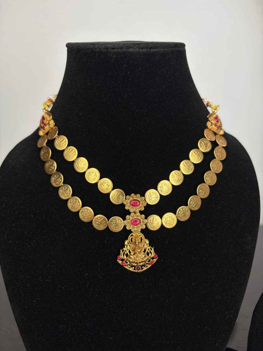 Matte finish Lakshmi Coin Necklace N0229