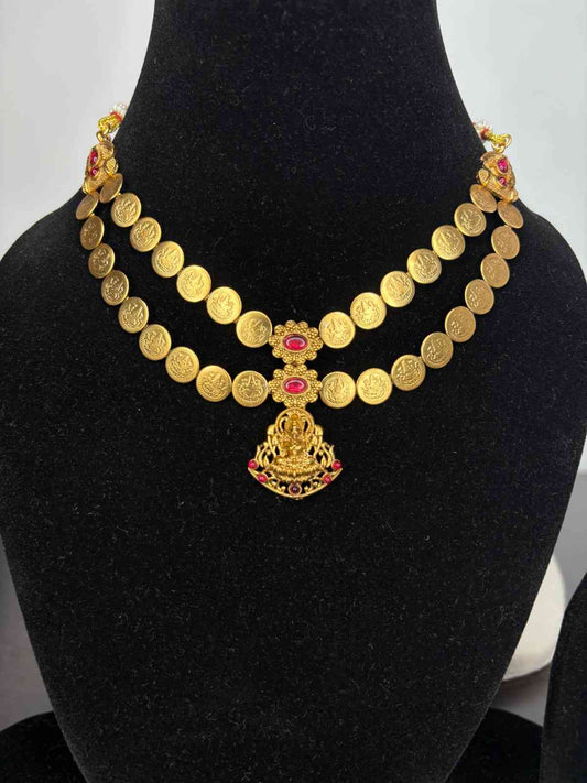 Matte finish Lakshmi Coin Necklace N0229