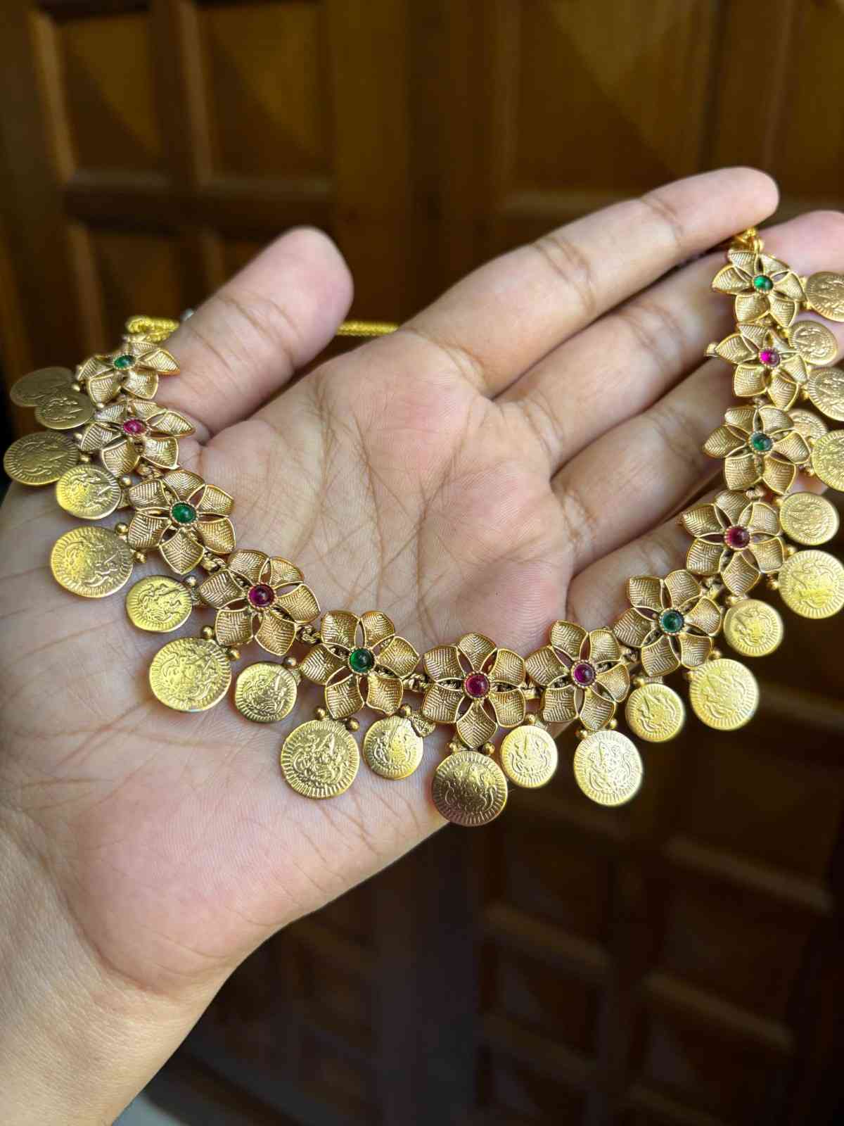 Matte finish Floral Lakshmi Coin Necklace N0230