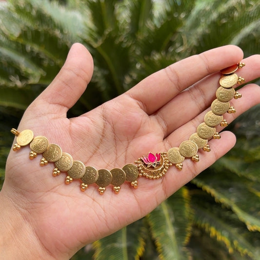 Coin Necklace with Lotus Motif Matte Finish N0029-CO24