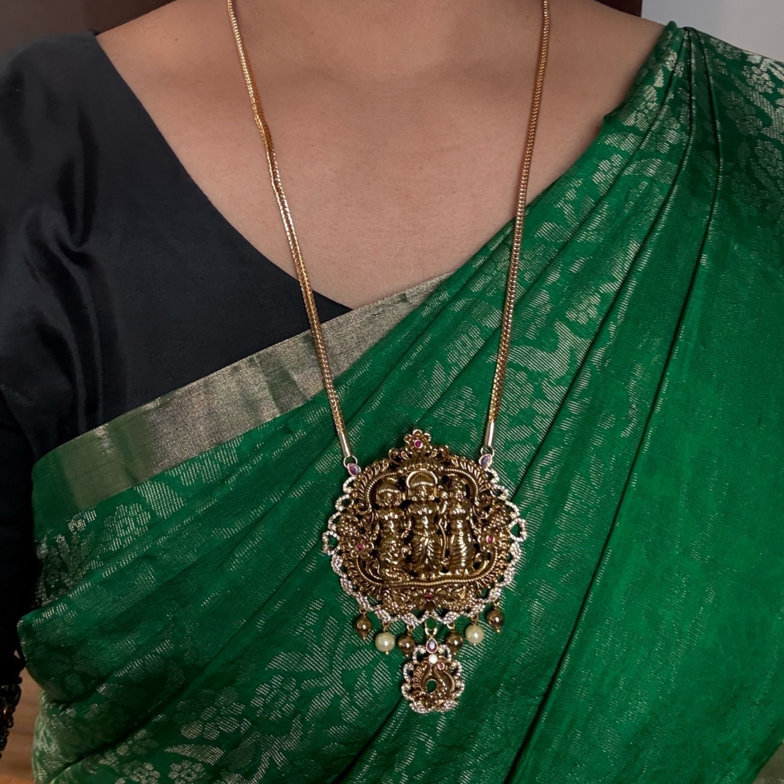 Premium Quality 24 inch Micro Plated pendent or Doller Long Chain With Ramer Lakshmanan brothers Hanuman Surrounded by Ad Stone Floral design H0018-CR151